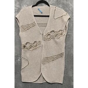 Alice + Olivia Boho S/M Beige Knit Sandra Chain Crochet Shrug Vest 100% Cotton